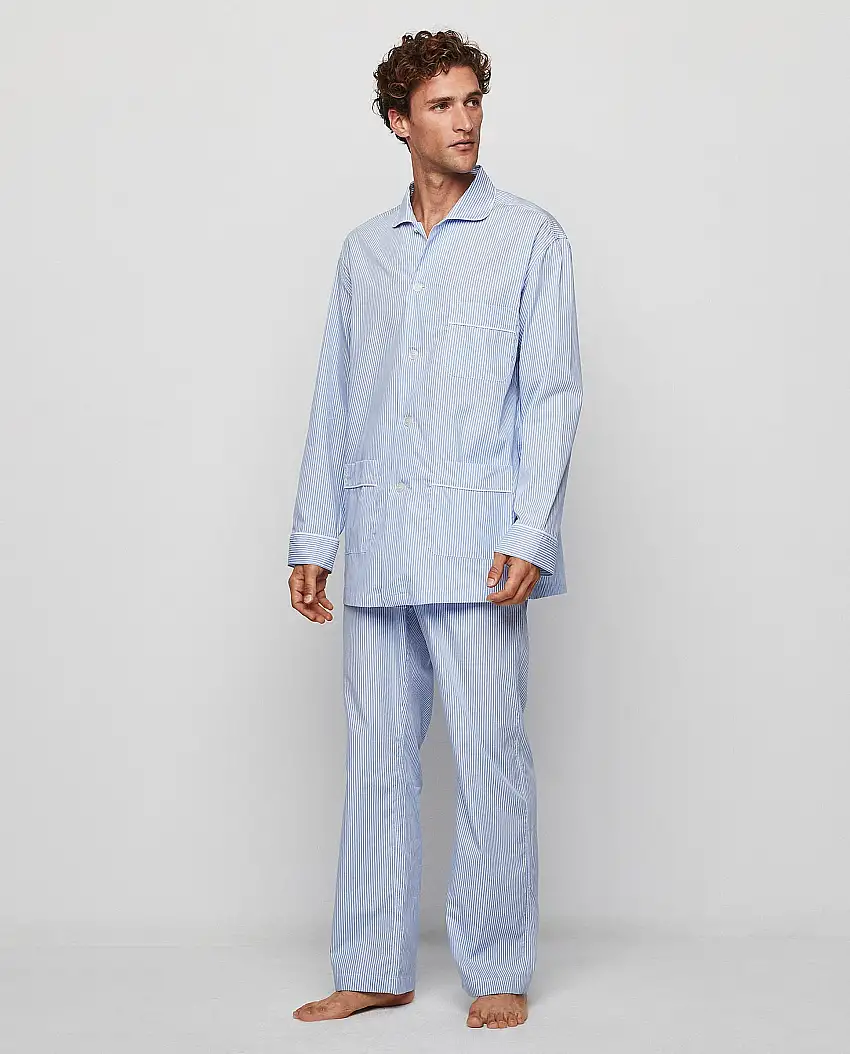 Pijama largo rayas azul