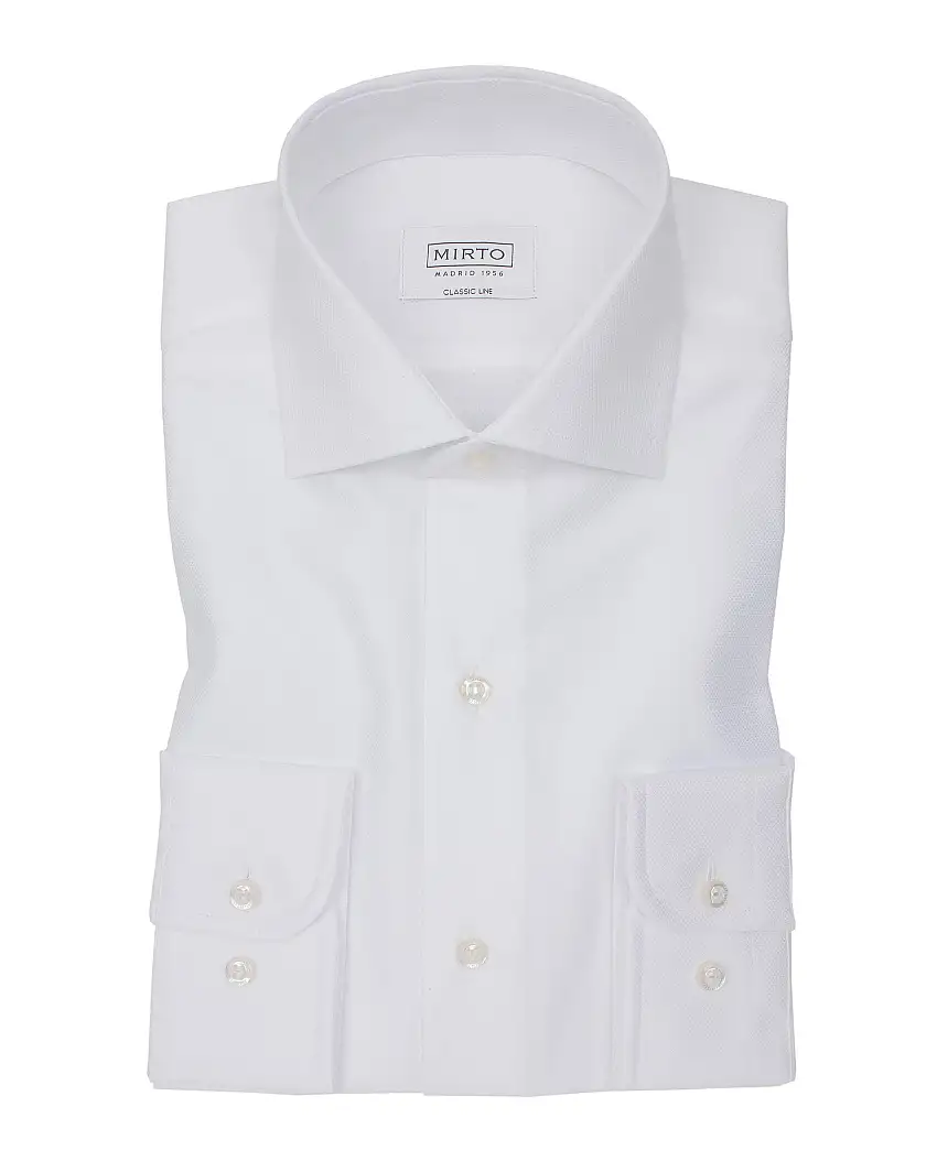 Camisa vestir microdibujo puño mixto blanco