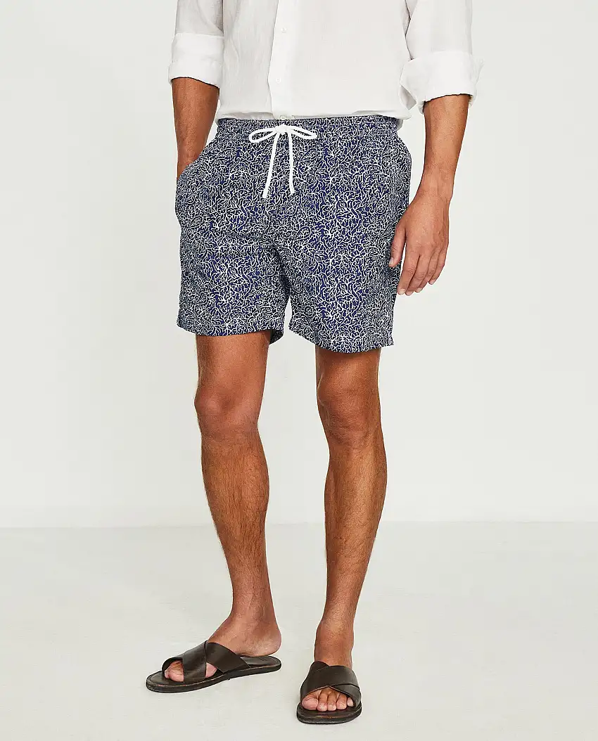 Blue coral print bermuda swim shorts