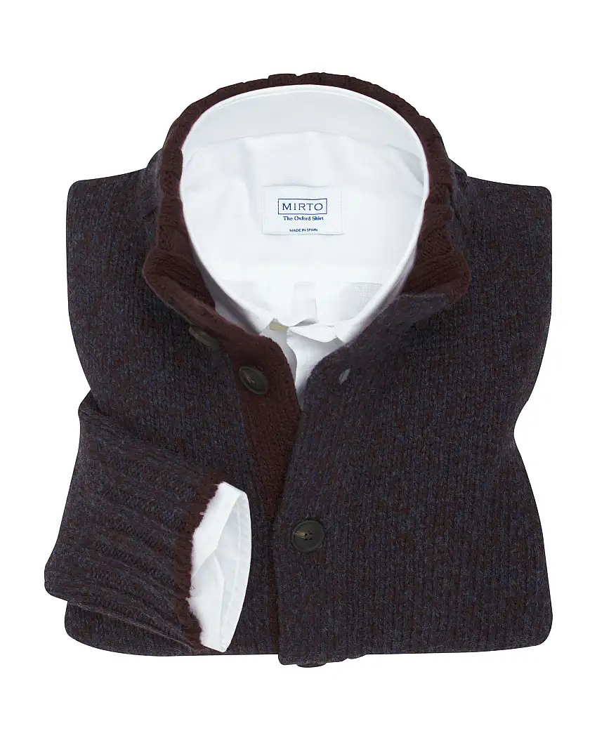 Chaqueta de punto con botones melange marron