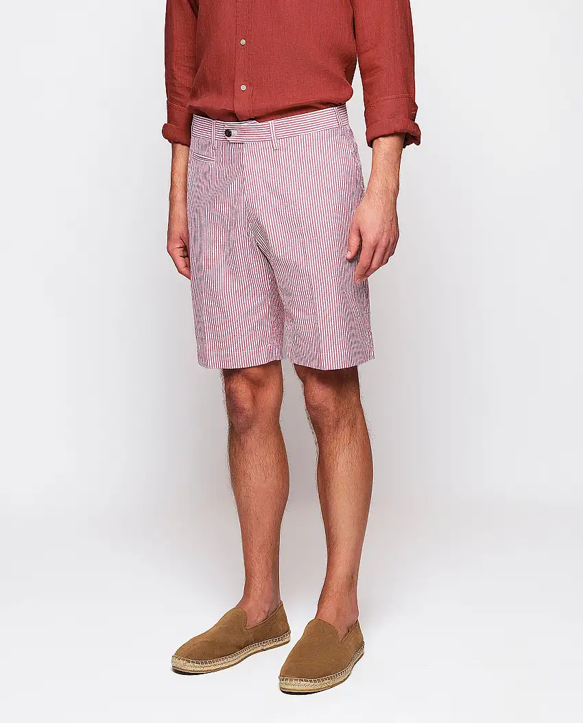 Bermuda roja algodón seersucker raya