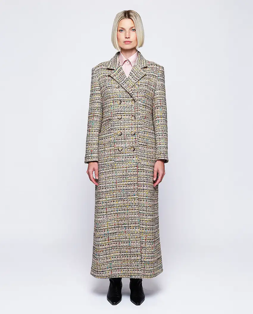 Abrigo largo multicolor de tweed