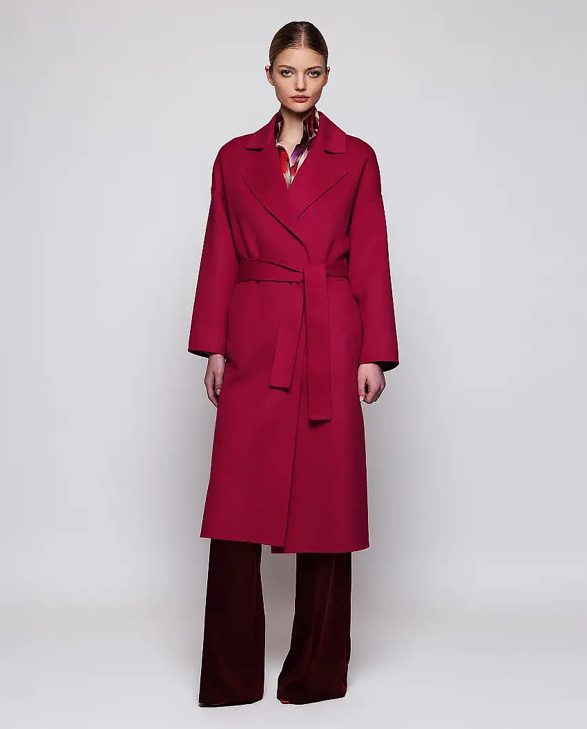 Abrigo doble faz fucsia de lana y cashmere