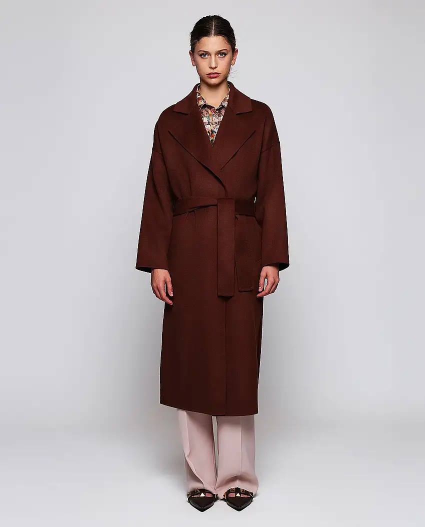 Abrigo doble faz marrón de lana y cashmere