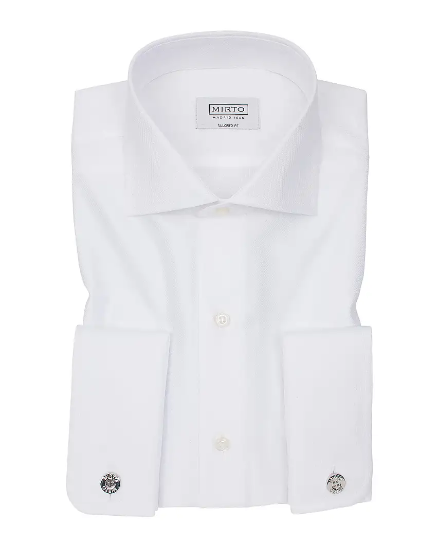 Camisa semi-entallada puño doble blanco