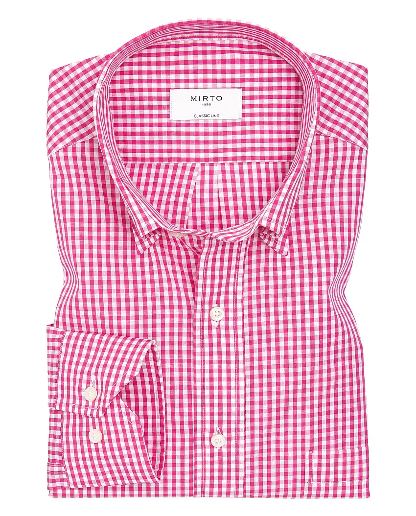 Camisa casual de algodón cuadros Vichy fucsia