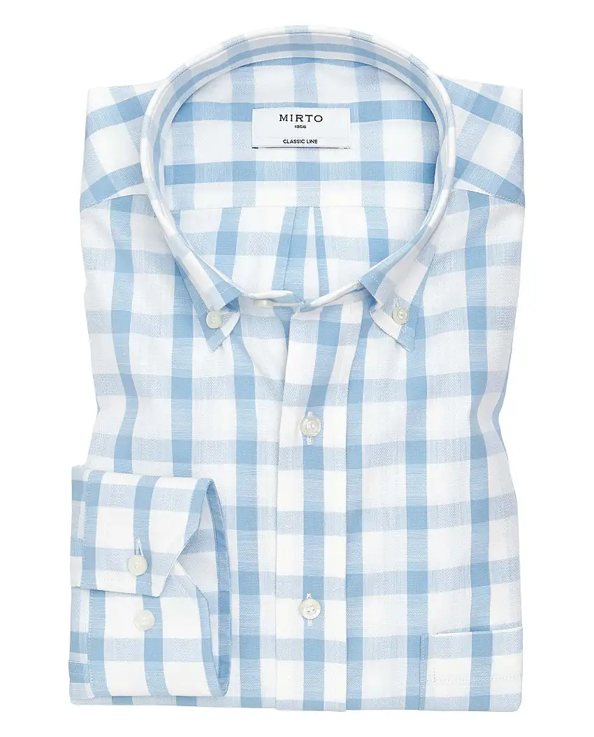 Camisa casual de algodón cuadros azul y blanco