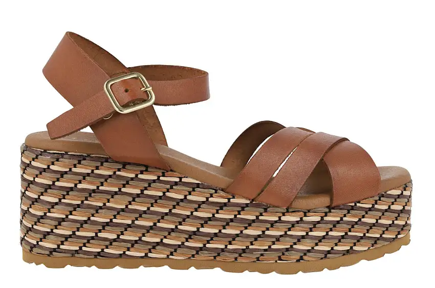Sandalias de piel con platafoma de rafia Tiziana