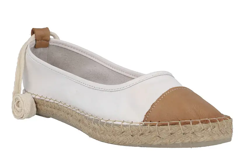 Zapatillas de esparto en combinado bicolor blanco y camel con cintas