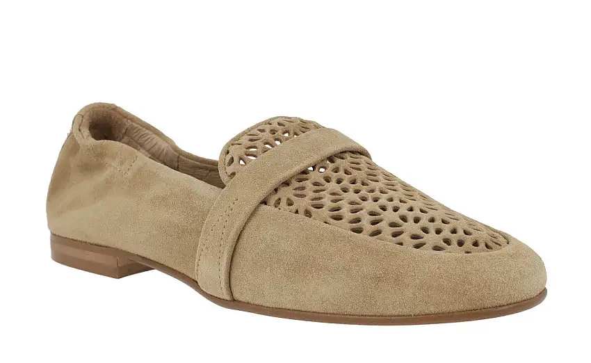 Mocasines de ante camel con pala troquelada para mujer