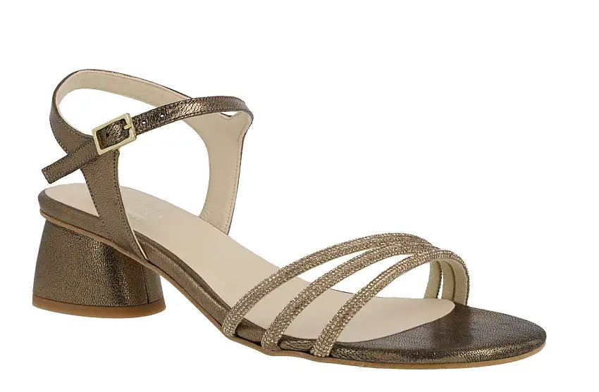 Sandalias de piel metalizadas Taimi con triple tira de strass
