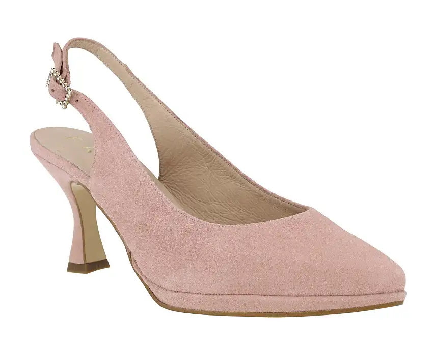 Zapatos corte salón destalonados con hebilla de pedrería
