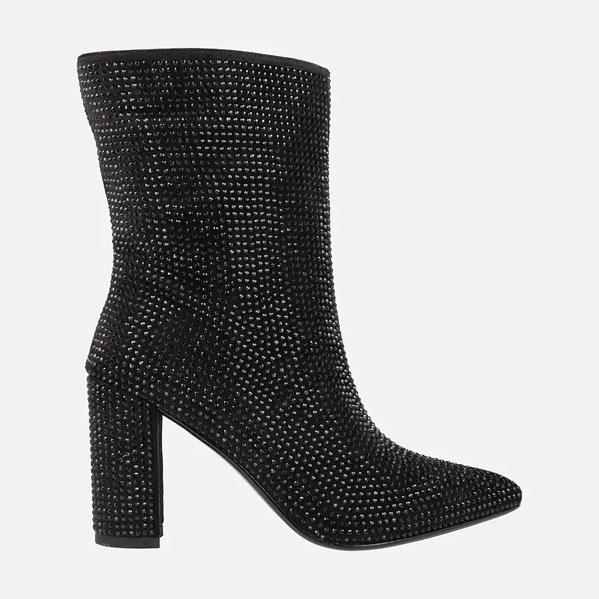 Botines negros de tacón alto cubiertos de strass Handre
