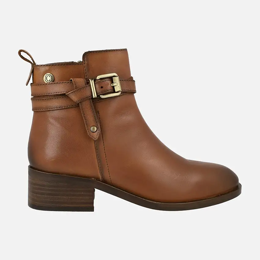 Botines de piel para mujer con adorno de hebilla y nudo