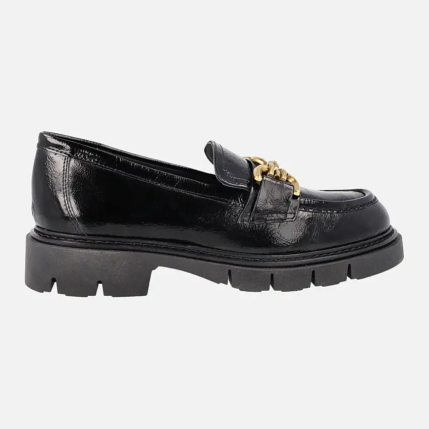 Mocasines negros de charol Bruselas con piso track