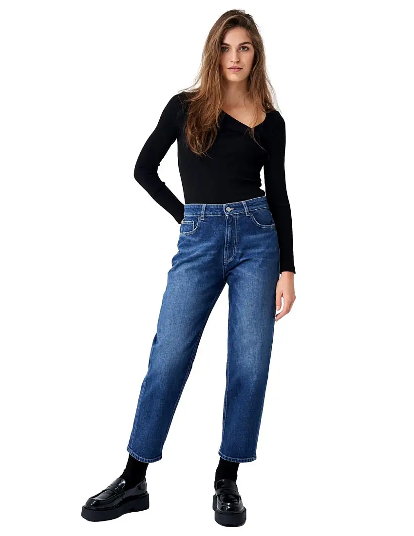 Vaqueros Salsa Boyfriend Cropped Slim Azul Oscuro
