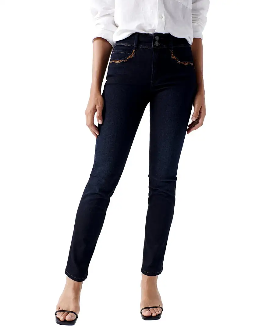 Vaqueros Salsa Push In Secret Slim Detalles Bolsillo Azul