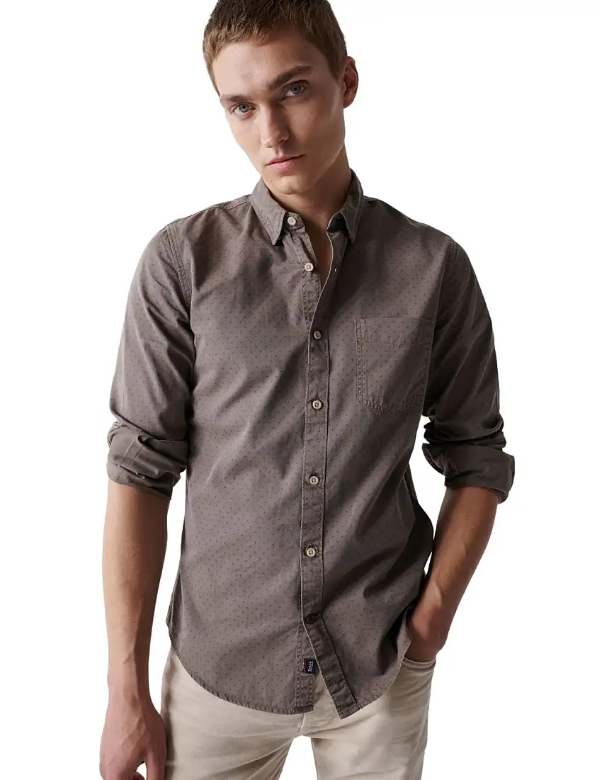 Camisa de manga larga Salsa Microprint Gris