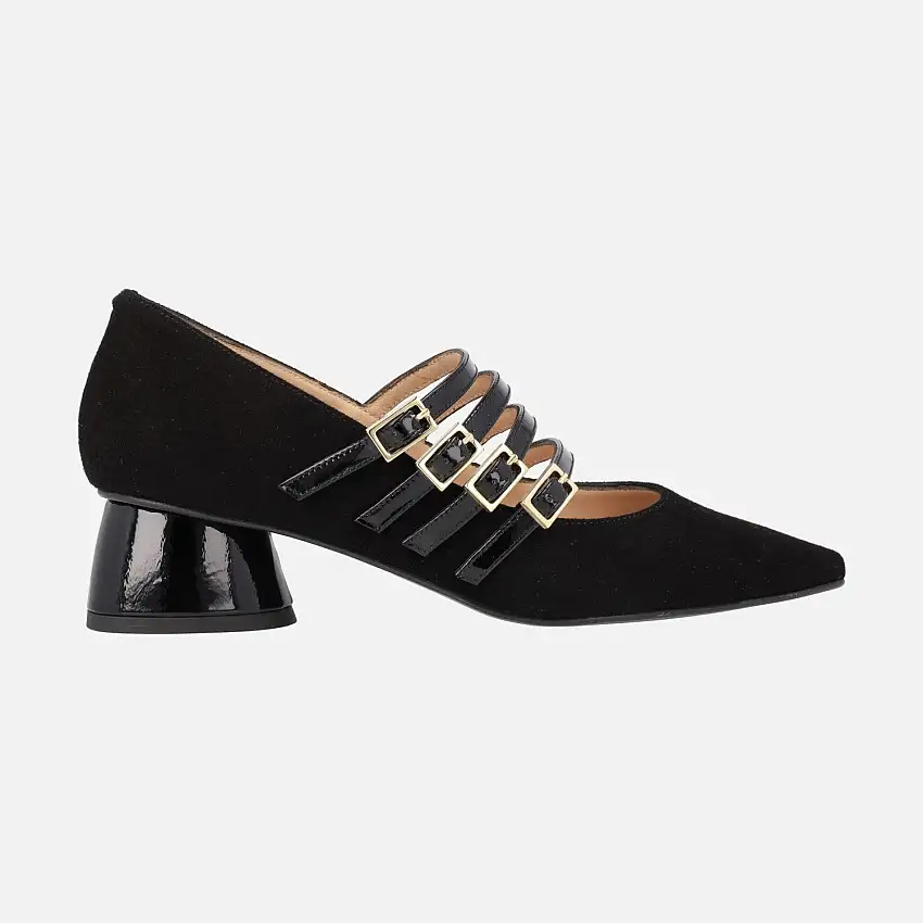 Zapatos Idra de ante negro con 4 pulseras y hebillas