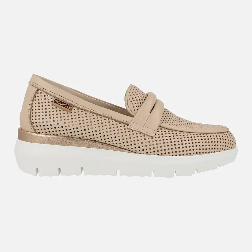 Mocasines de piel beige con picados y piso volumen Rueda W2A-3862CP