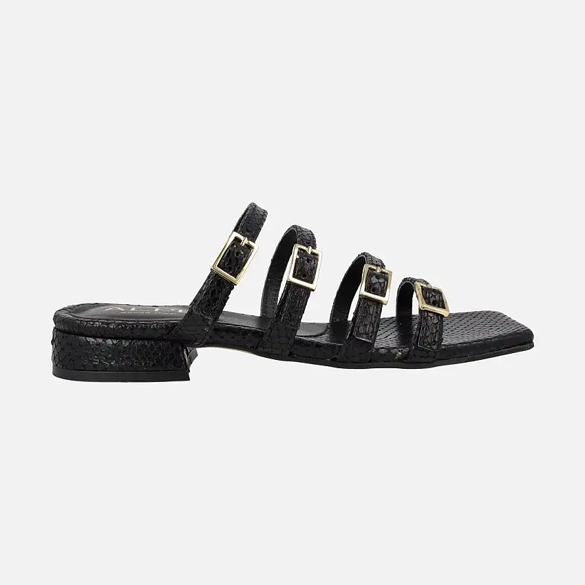 Sandalias de cuatro tiras con hebillas en print serpiente Alpe Saint Tropez