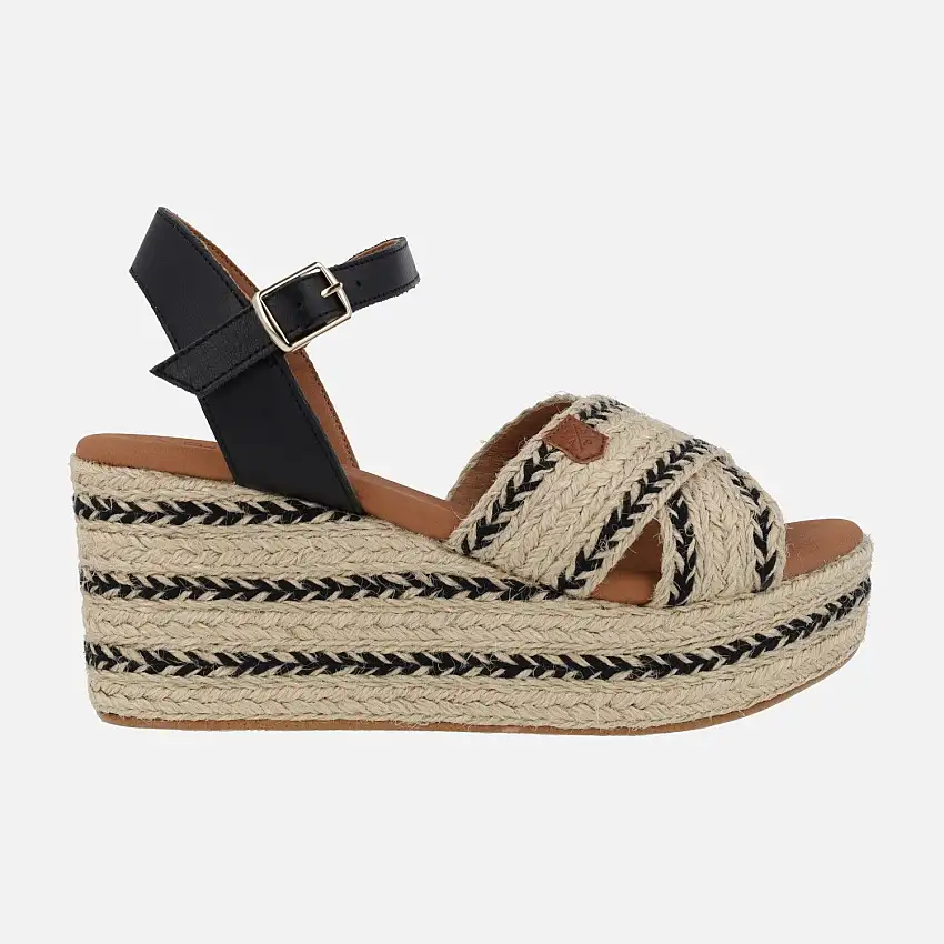 Sandalias de piel y rafia con cuña y plataforma Benijo Salem