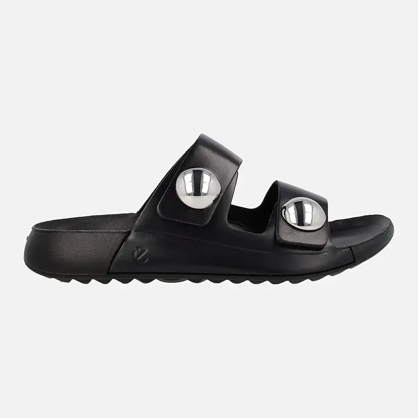 Sandalias negras de piel con cierre de velcro y botones metálicos Cozmo