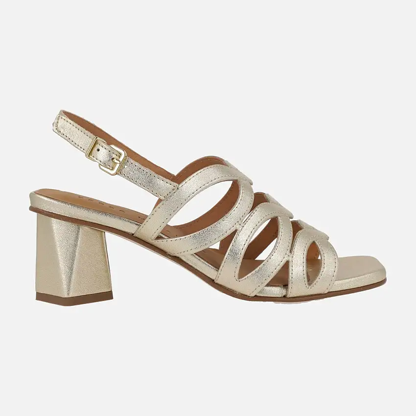 Sandalias Trento de piel metalizada platino con tacones geométricas
