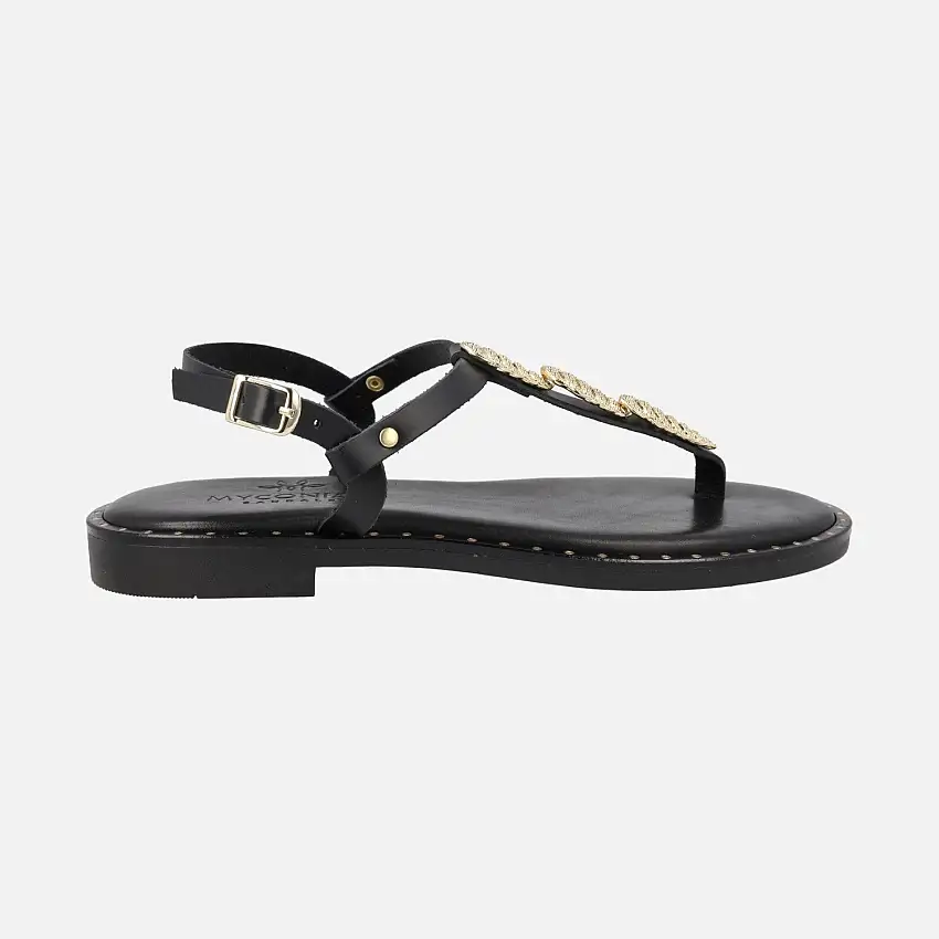 Sandalias griegas en color Negro con adorno metálico