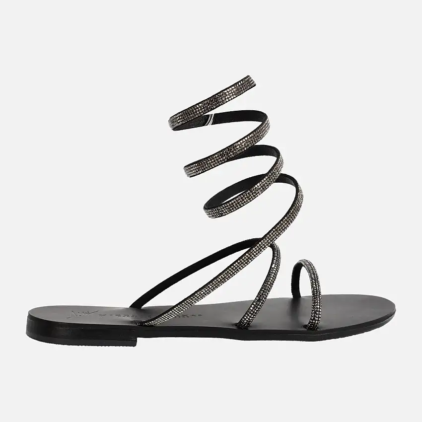 Sandalias planas de strass con tira en espiral ajustable al tobillo