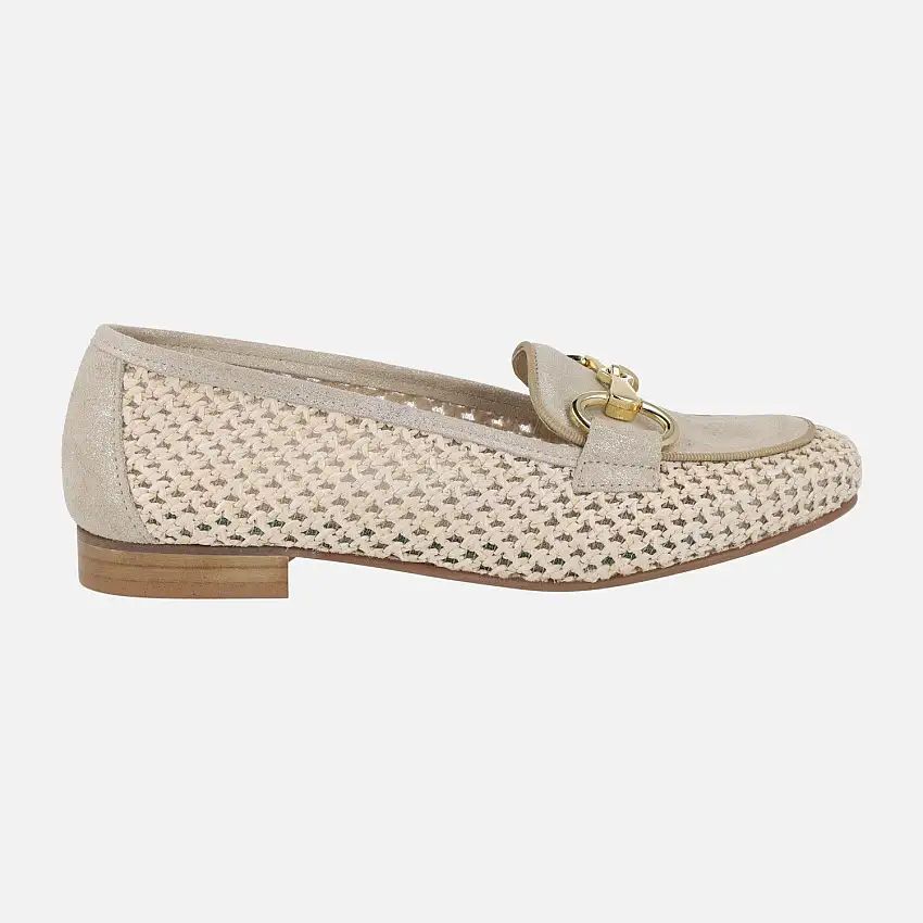 Mocasines Erika en combinado de ante y rejilla en beige