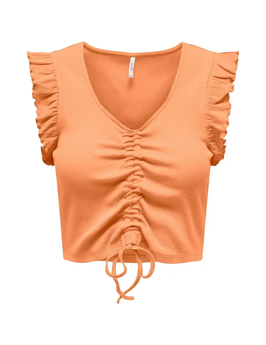 Top corto fruncido Only Laila Naranja