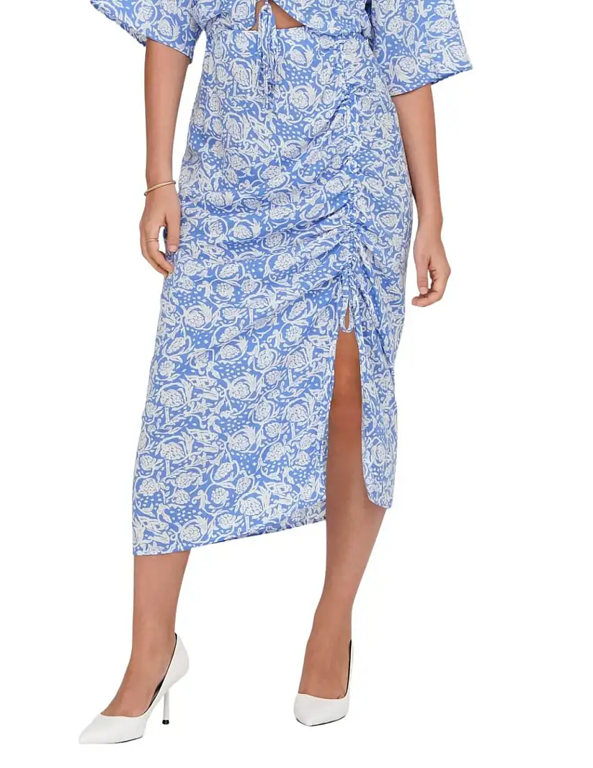 Falda midi estampada con fruncido Only Azul