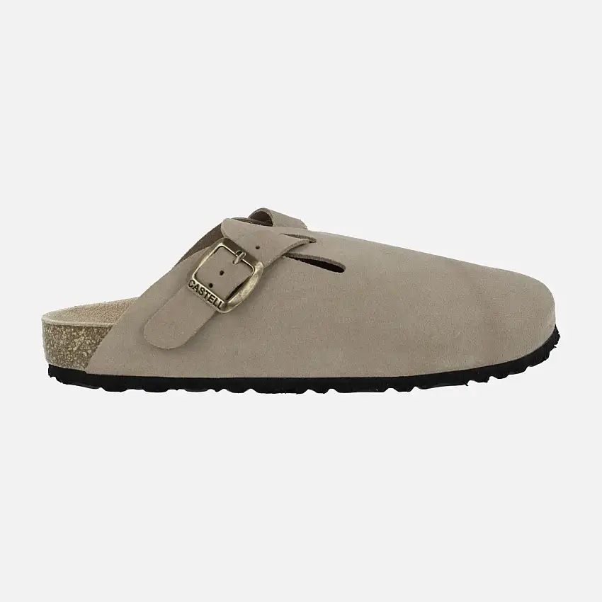 Zuecos bio en serraje taupe para hombre Castell