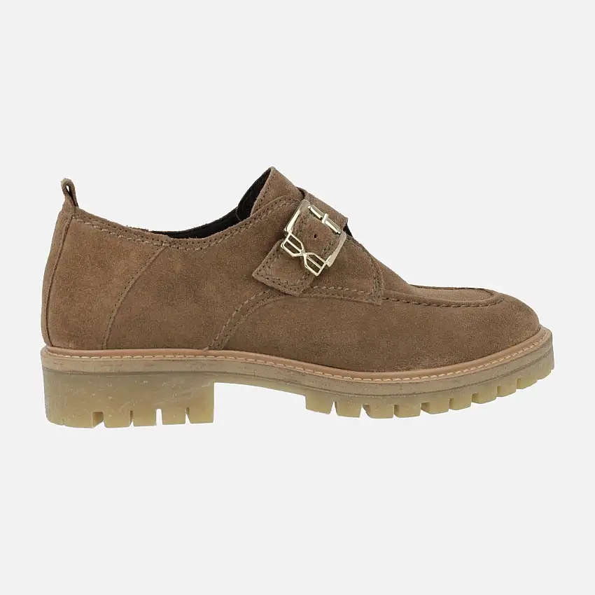 Mocasines Cataleya en piel serraje con adorno de hebilla