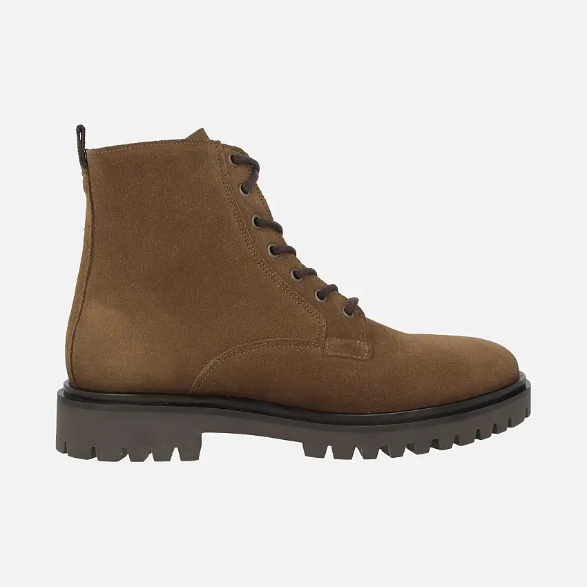 Botines de cordones para hombre en serraje cuero con cremallera lateral