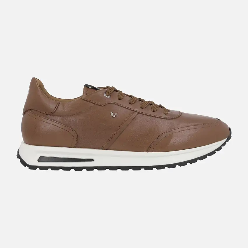 Zapatillas deportivas en piel marrón con cordones Hanbury