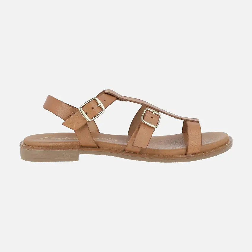 Sandalias planas de piel estilo romanas con hebillas