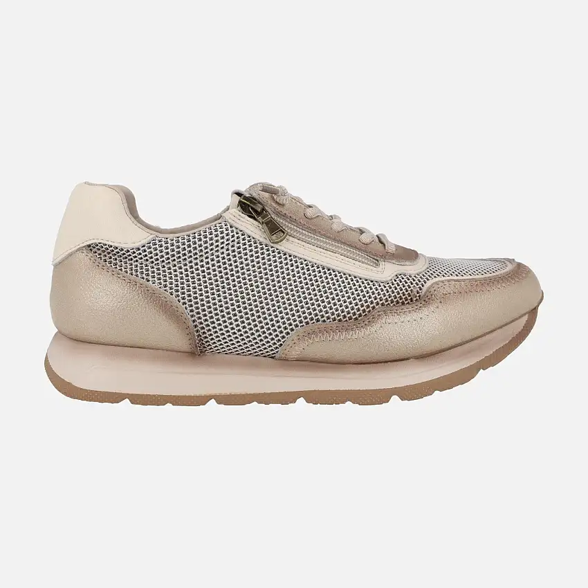 Deportivas de piel y rejilla con cordones y cremallera