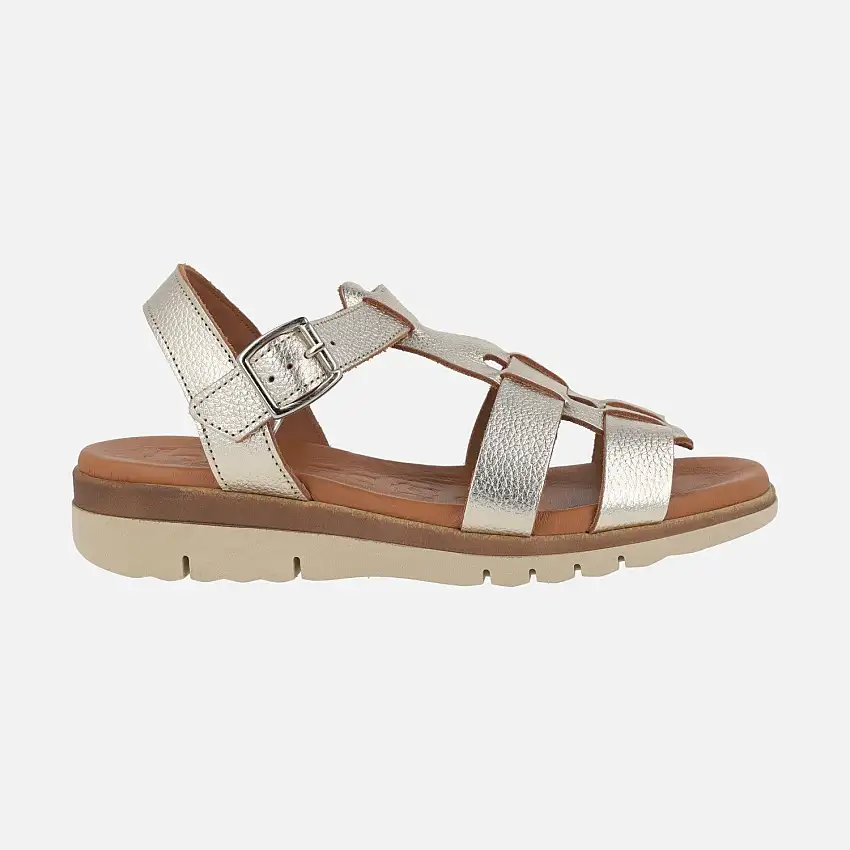 Sandalias de piel con cuña baja y cierre de hebilla