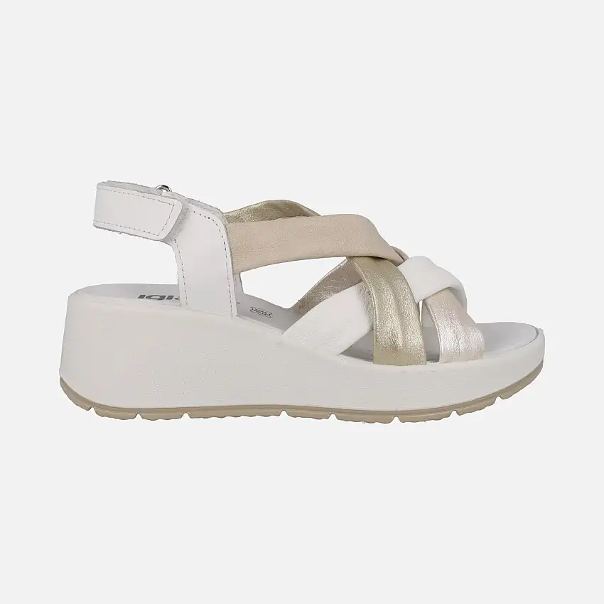 Sandalias de piel con tiras combinadas y cierre de velcro