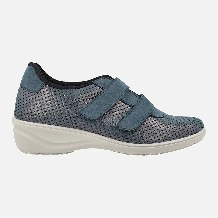 Deportivas confort para mujer en combinado azul con cierre de velcros