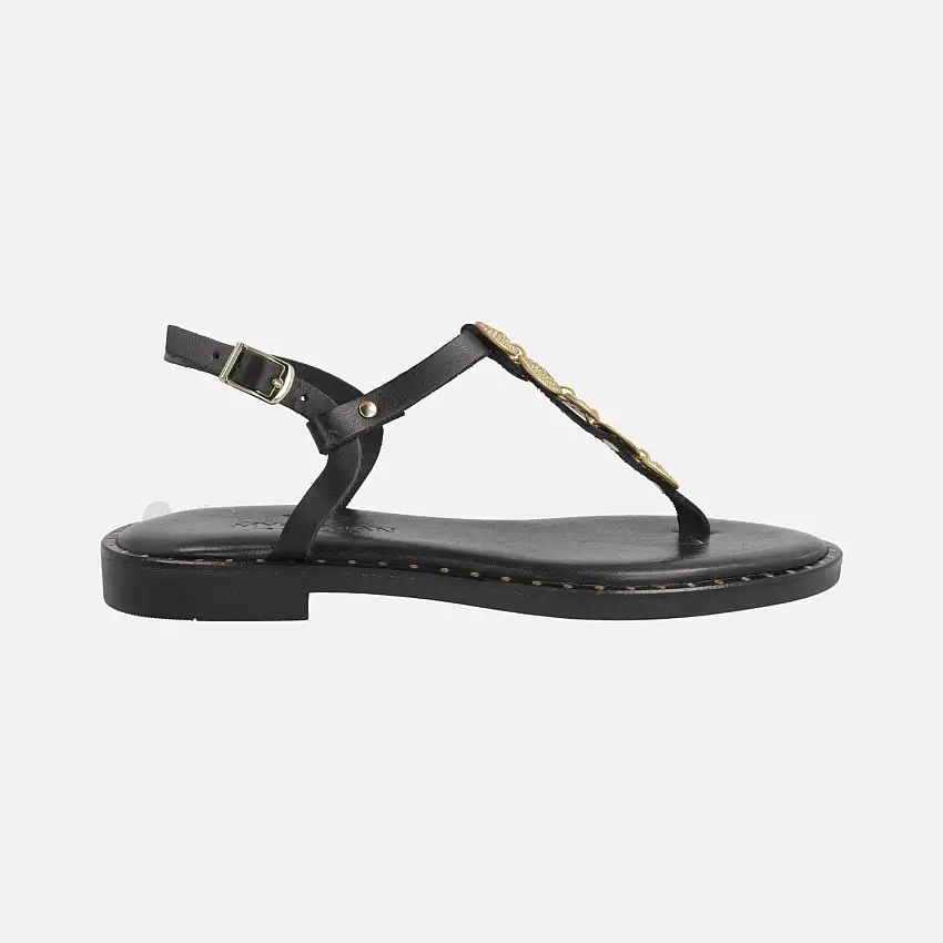 Sandalias negras de piel para dedo con adorno de monedas