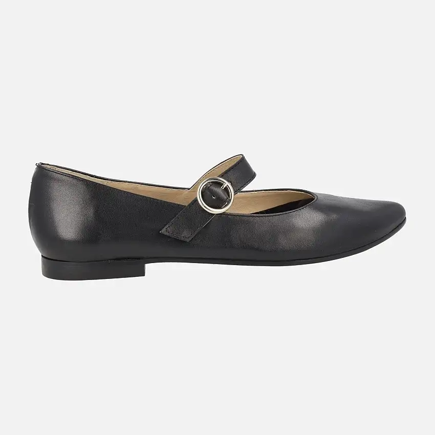 Bailarinas merceditas en piel negra con hebilla circular