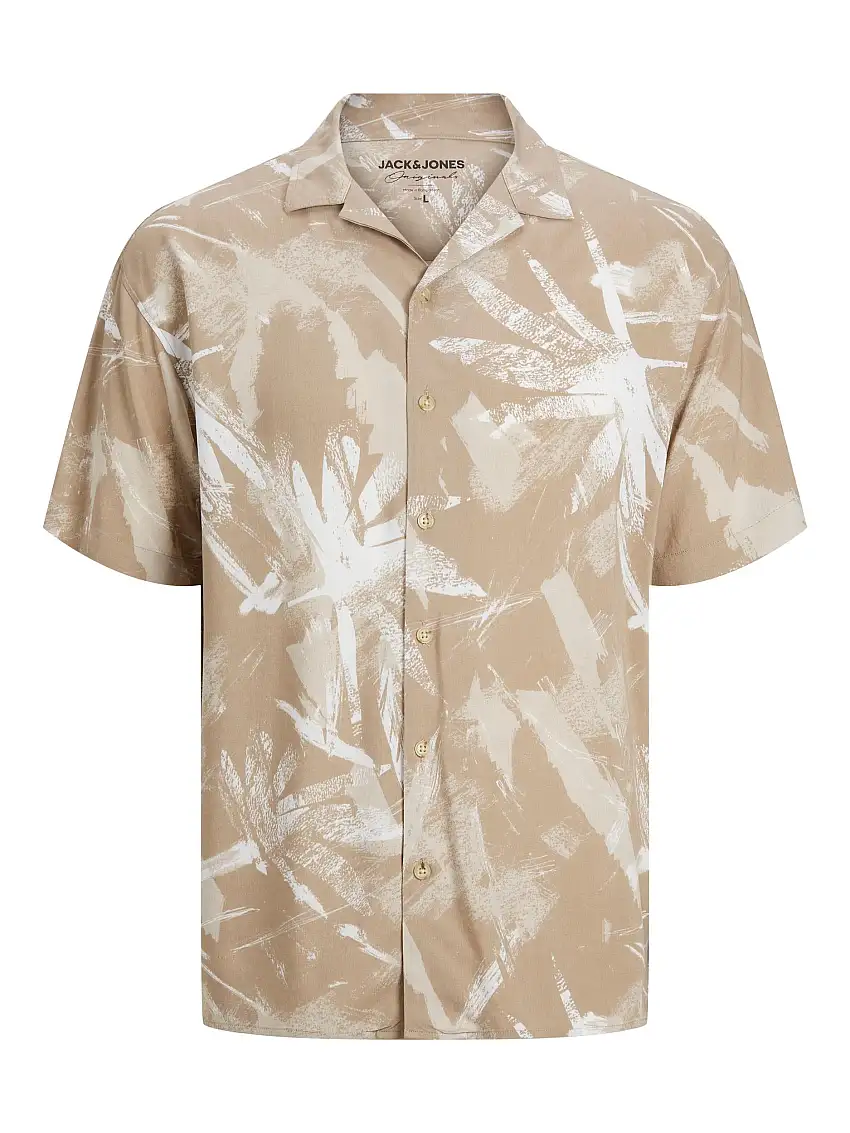 Jorflow Resort Aop Shirt Ss Blk Ln Crockery