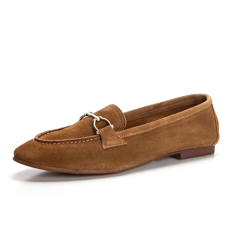 Benson 82530 Mocasines de serraje mujer marrones | Adorno plateado en el empeine |