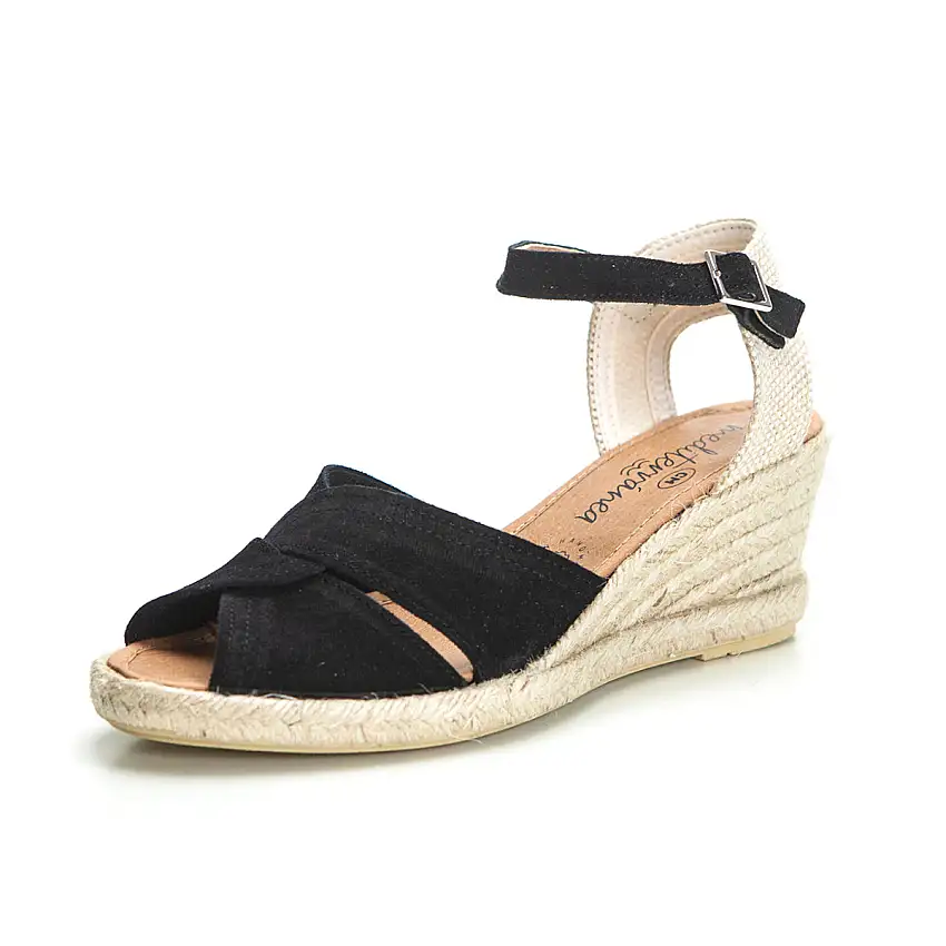 Calzamur 40168 Sandalia de cuña esparto serraje negro