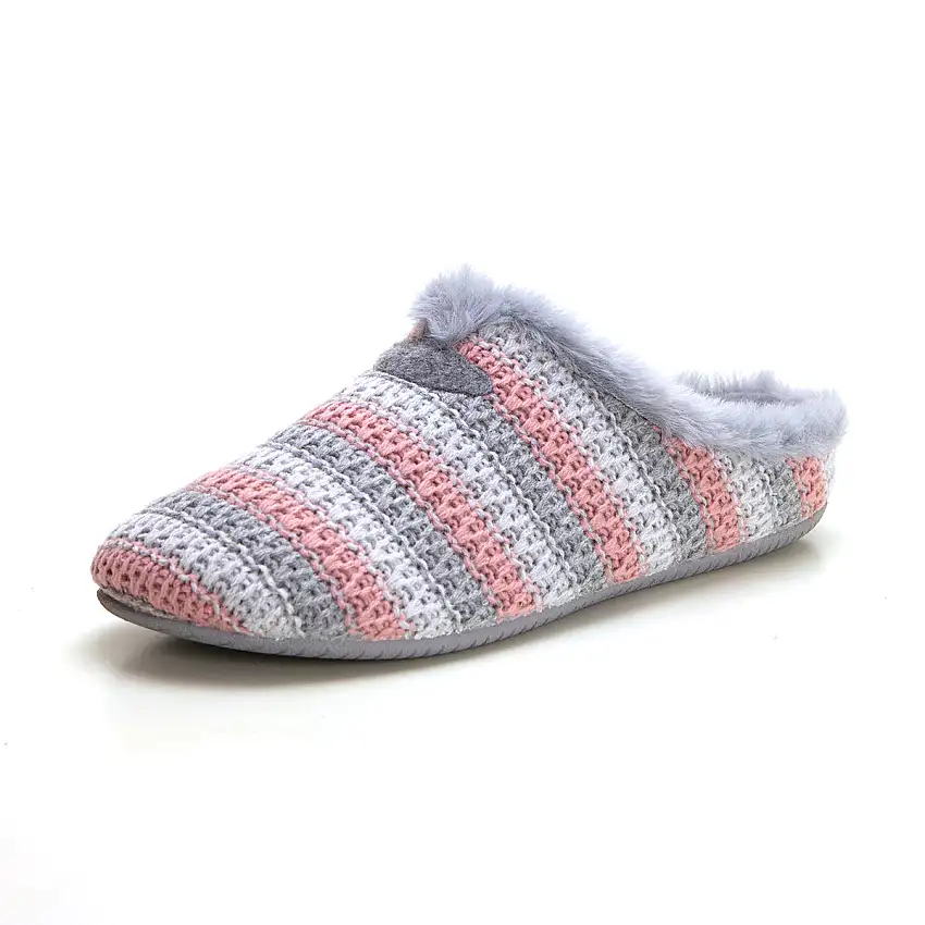 Garzón 15400.346 Zapatilla de ir por casa mujer destalonada lana rayas gris.