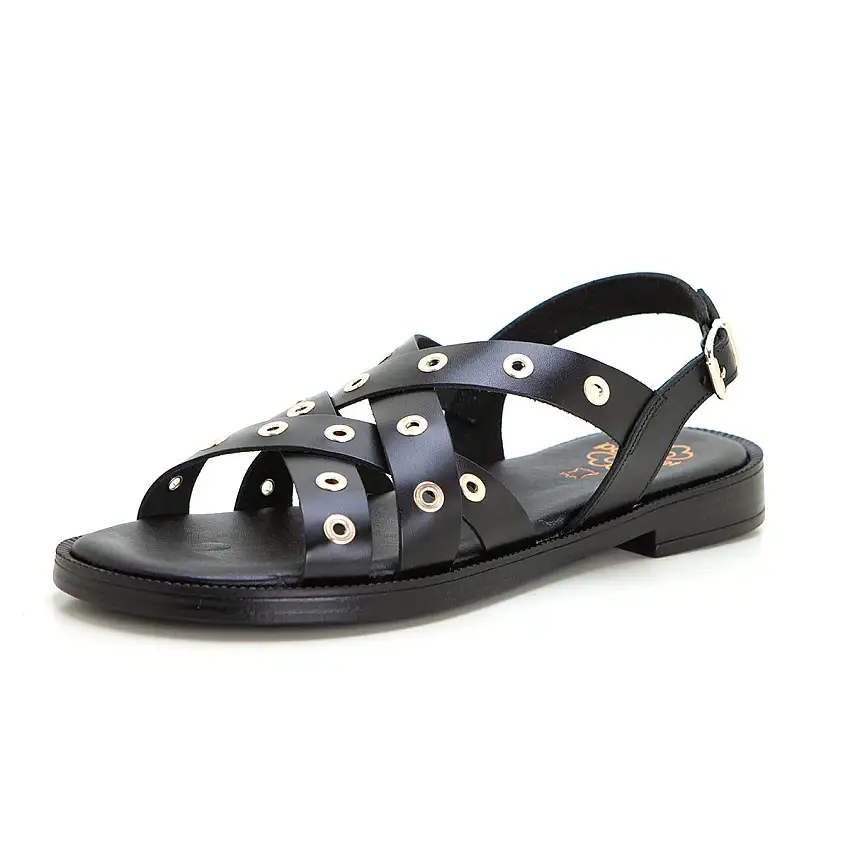 PORRONET 3125 SANDALIA PLANA DE PIEL CON TACHUELAS NEGRO