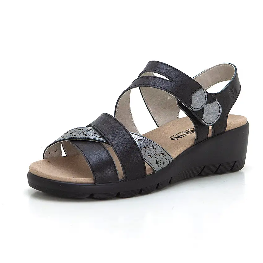 Treintas 4331 Sandalia de cuña plantilla extraible negro.